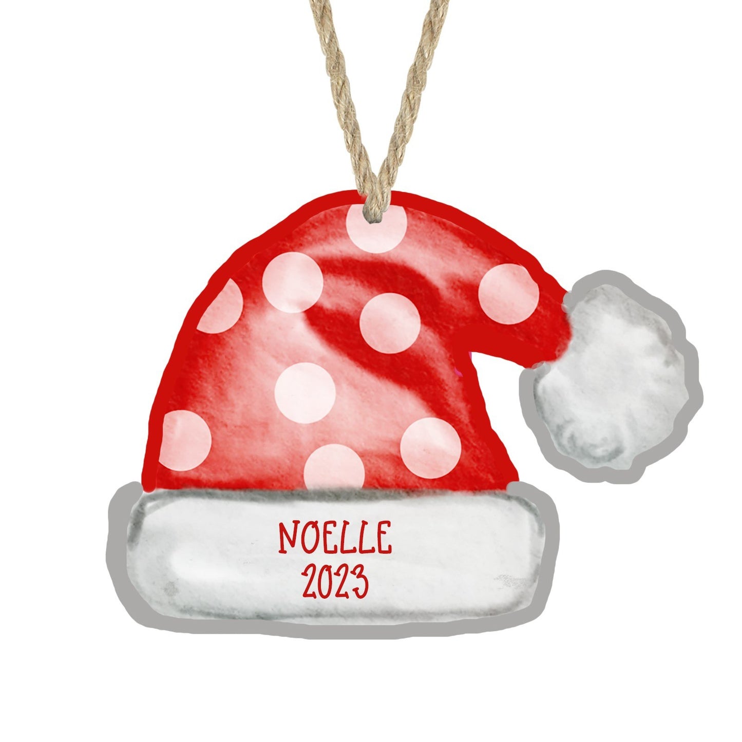 Personalized Santa hat shaped Christmas ornament with name and year