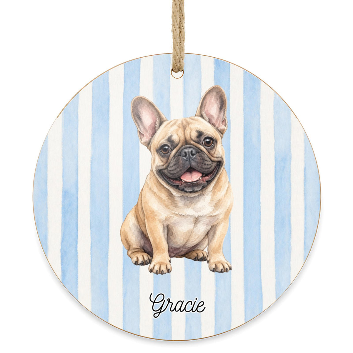 Personalized French Bulldog dog ornament on a white background
