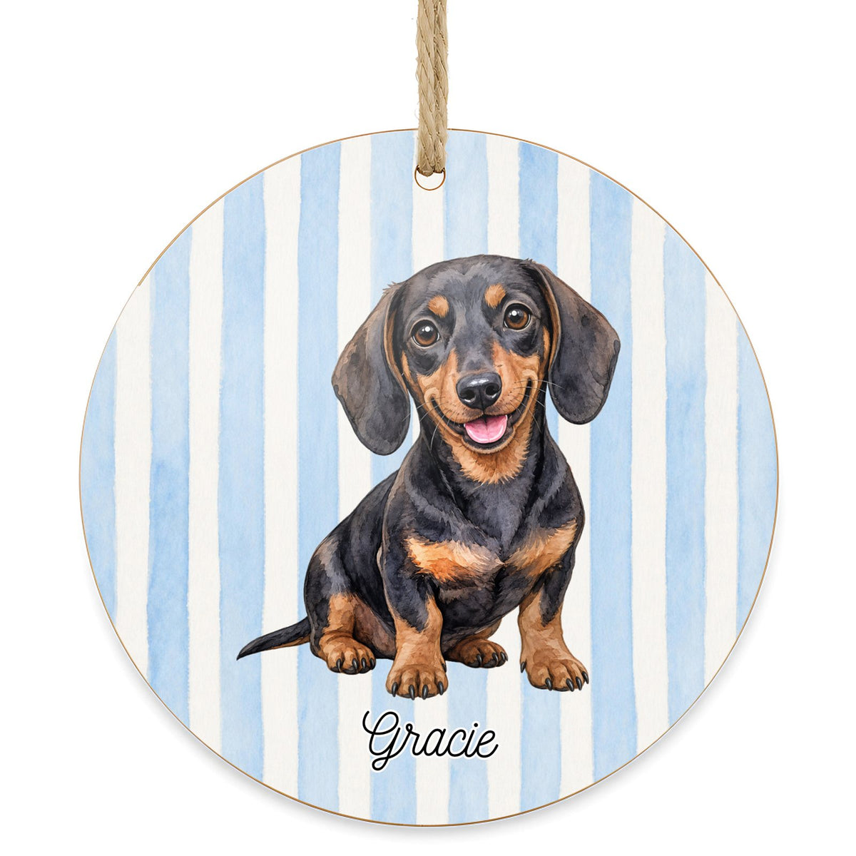 Personalized Dachshund dog ornament on a white background
