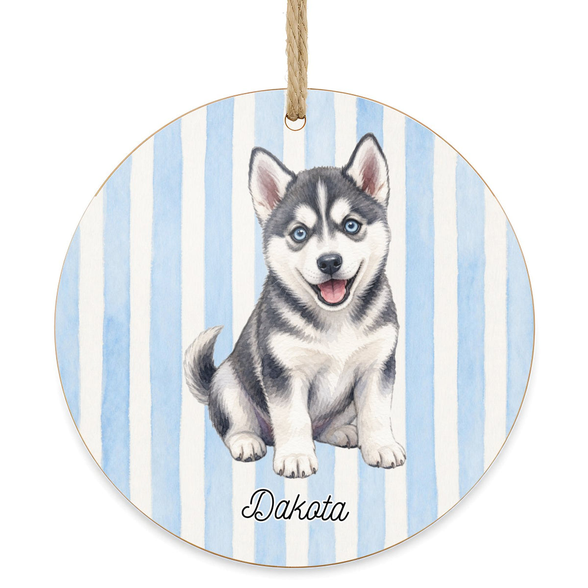 Personalized Husky dog ornament on a white background