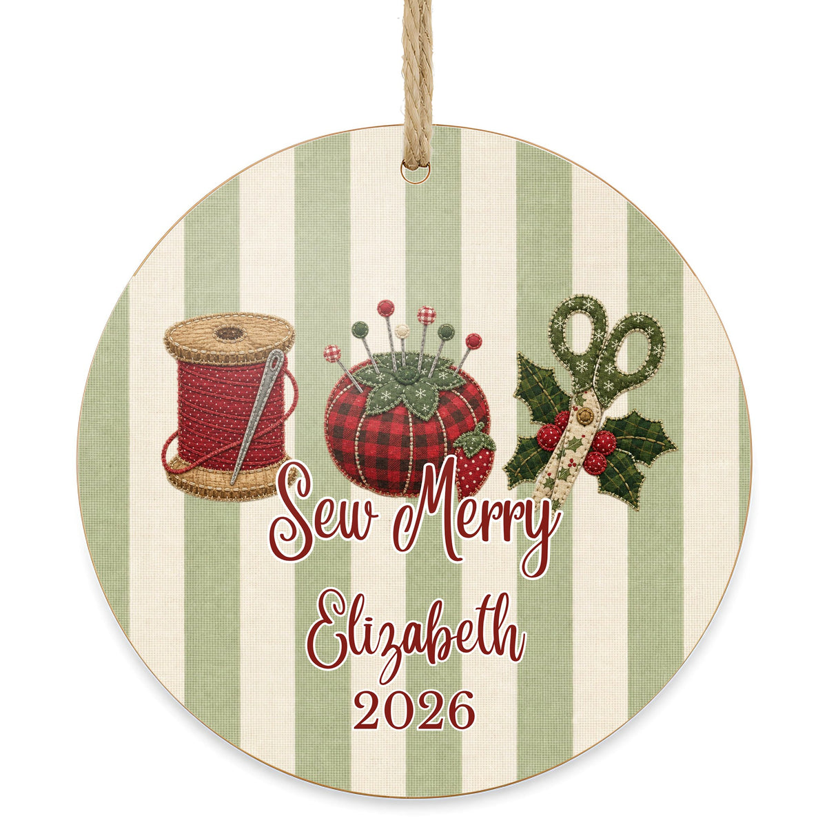 Personalized Sewing Ornament on white