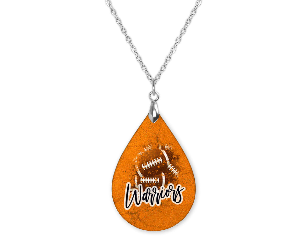Orange Warrior Football Teardrop Shape Necklace
