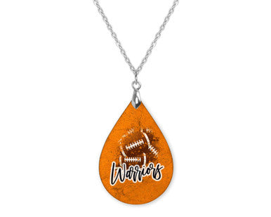 Orange Warrior Football Teardrop Shape Necklace