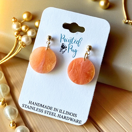 Peach Marble Circle Acrylic Earrings