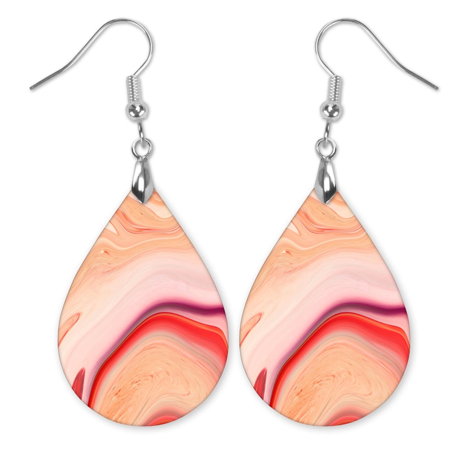Peach Marble Teardrop Earrings – Abstract Swirl