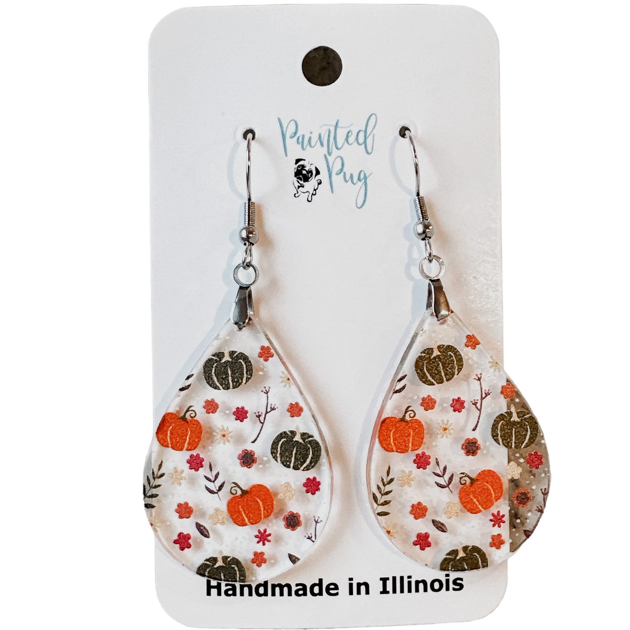 Fall Pumpkin Earrings for Women Acrylic Teardrop