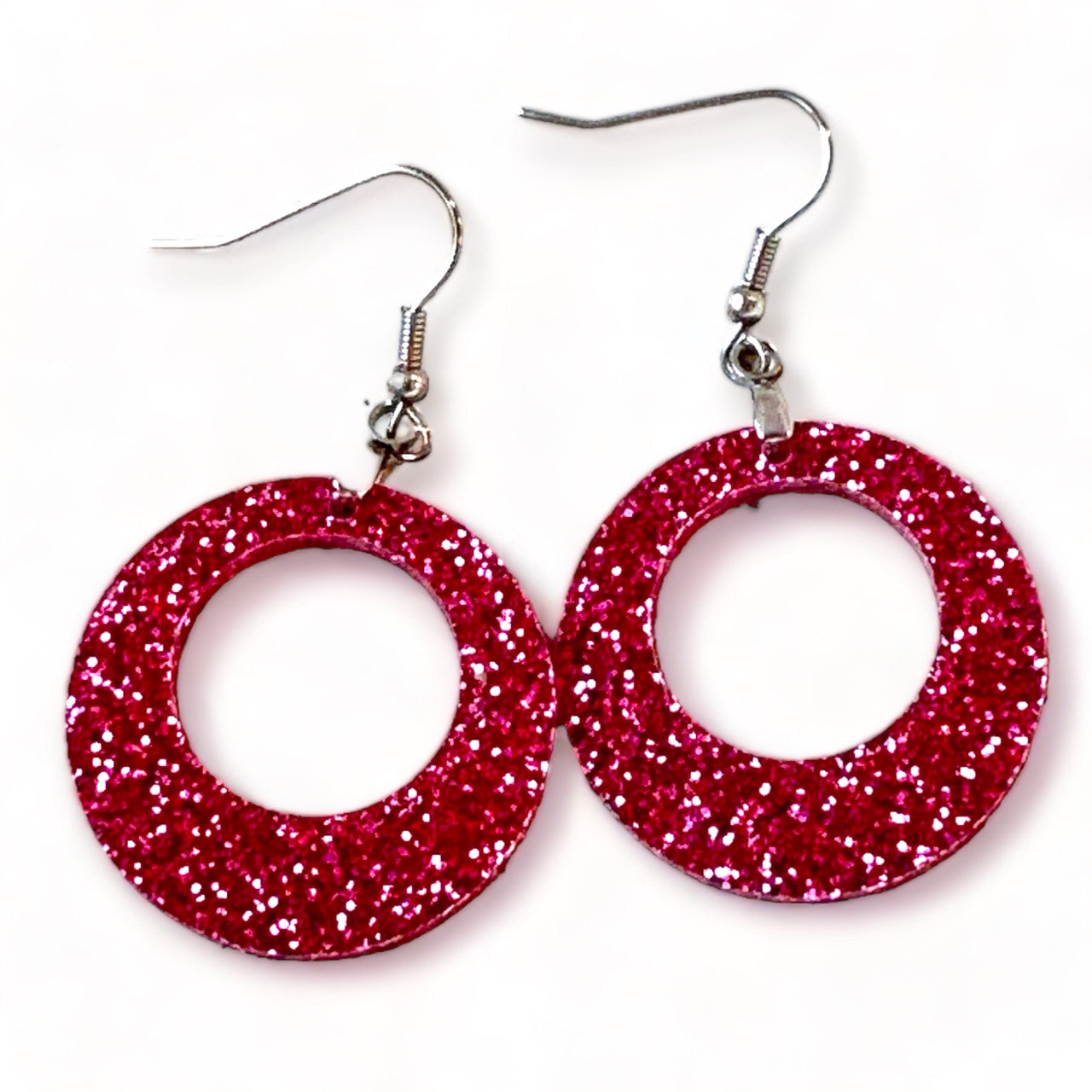 Pink Glitter Round Dangling Earrings Boho Earrings Women's Earrings Stylish Earrings