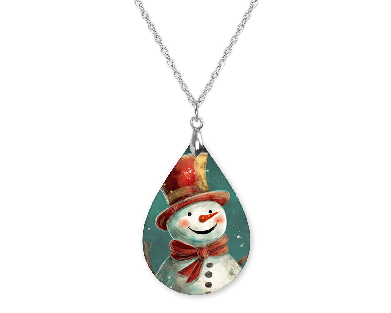 Snowman Top Hat Teardrop Shape Necklace