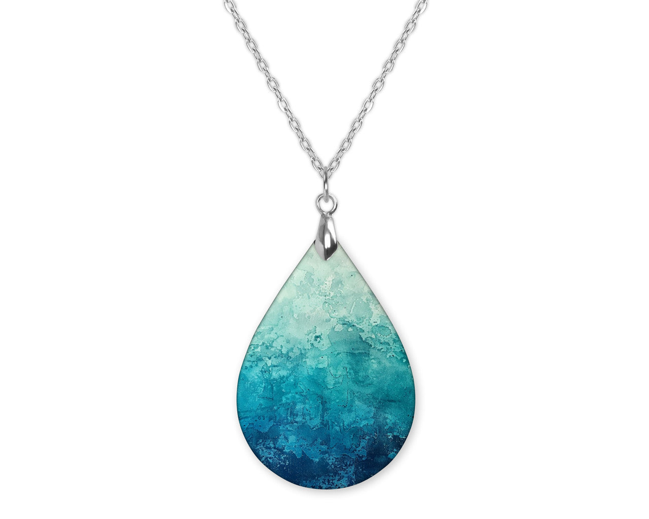 Teal Ombre Boho Teardrop Shape Necklace