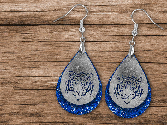 Tiger Blue Silver Dangle Teardrop Earrings