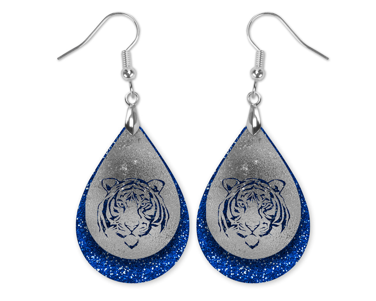 Tiger Blue Silver Dangle Teardrop Earrings