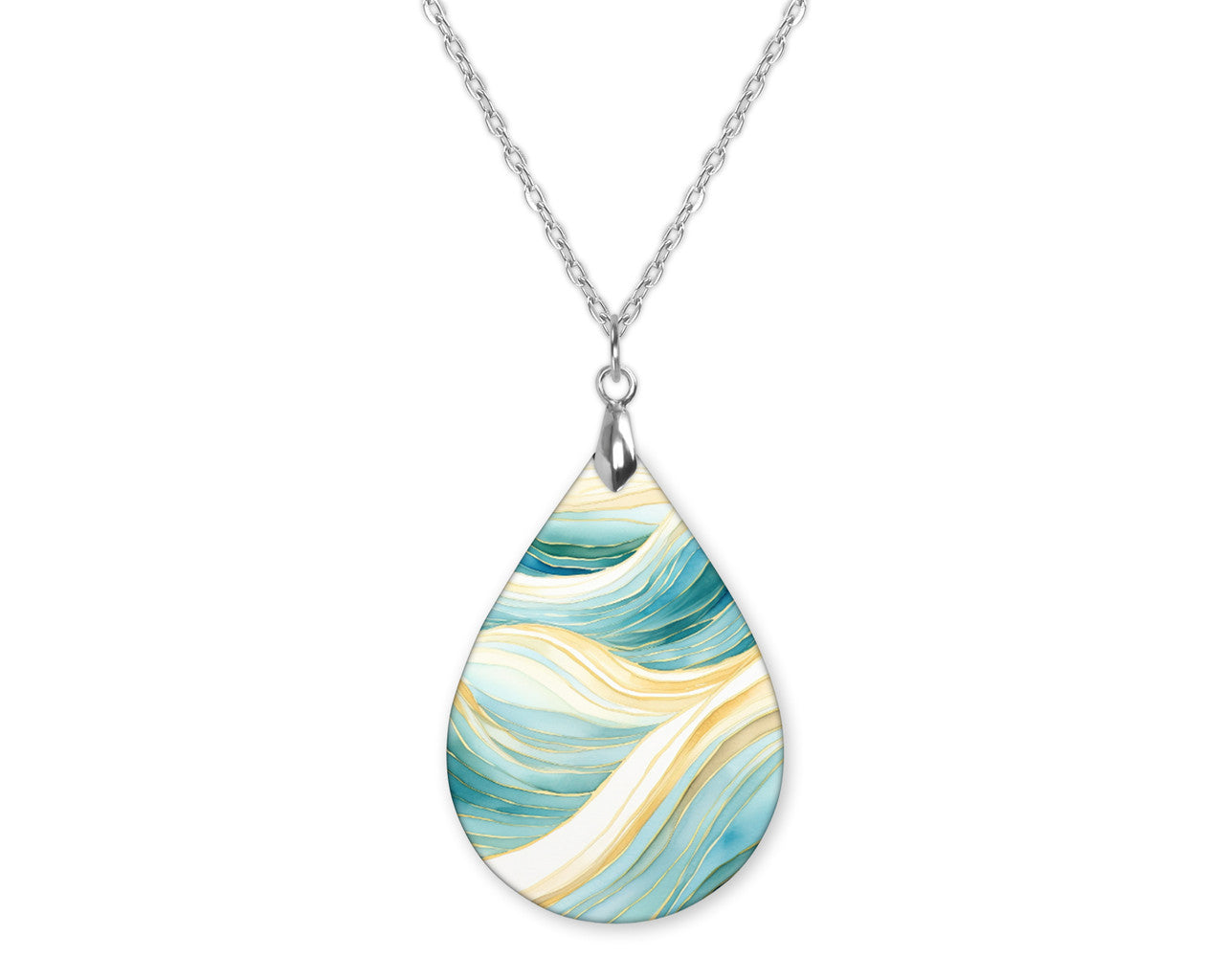 Turquoise Gold White Boho Teardrop Shape Necklace