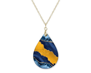 Blue Yellow Gold Agate Teardrop Shape Necklace