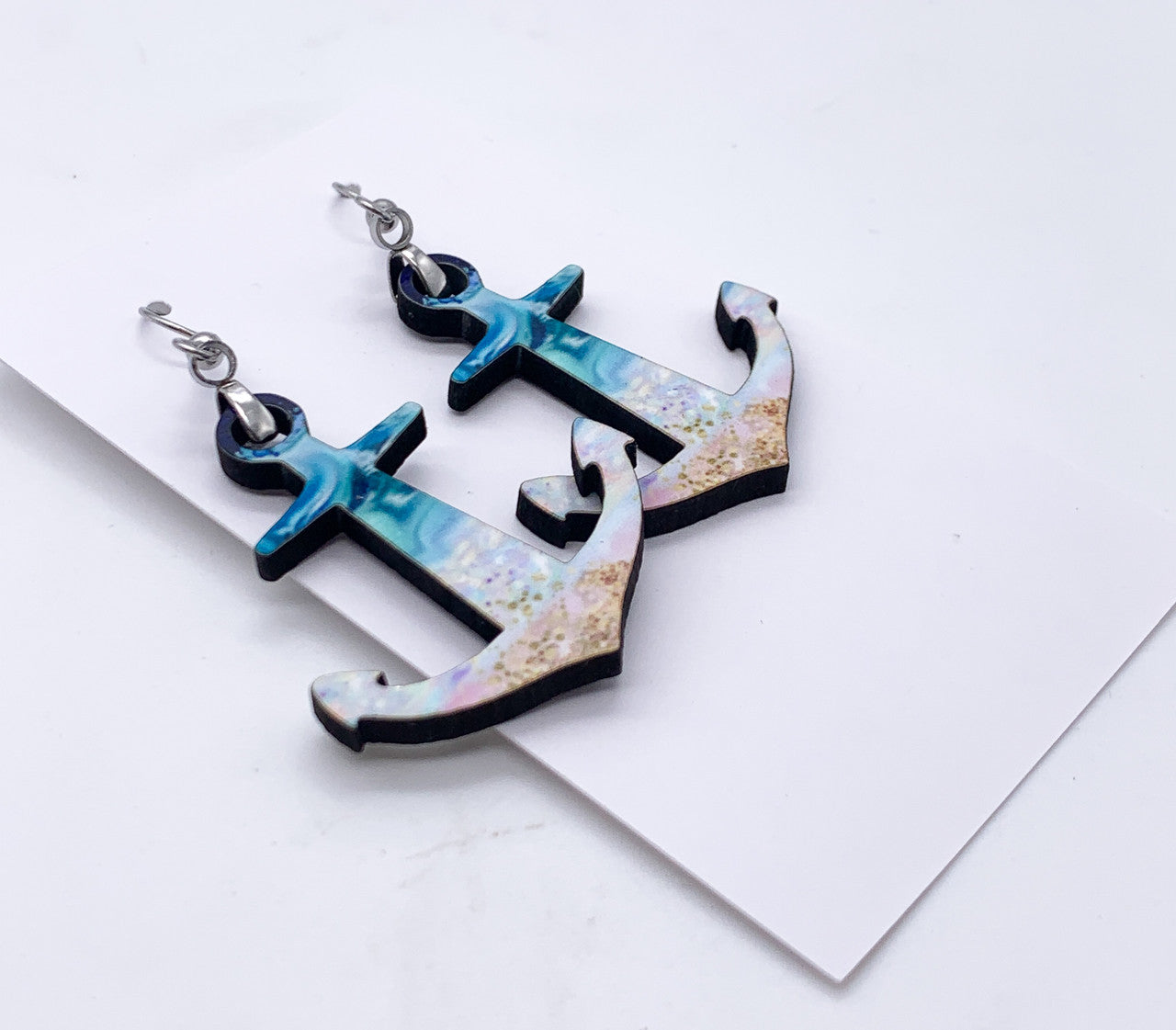 Anchor Summer Beach Hardboard Dangle Earrings