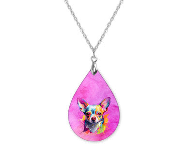 Chihuahua Color Splatter Art Teardrop Shape Necklace