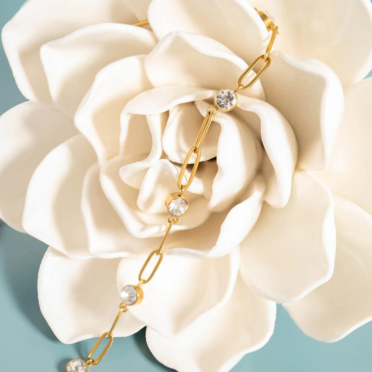 Crystal Paperclip Chain Bracelet – 18K Gold or Silver Stainless Steel