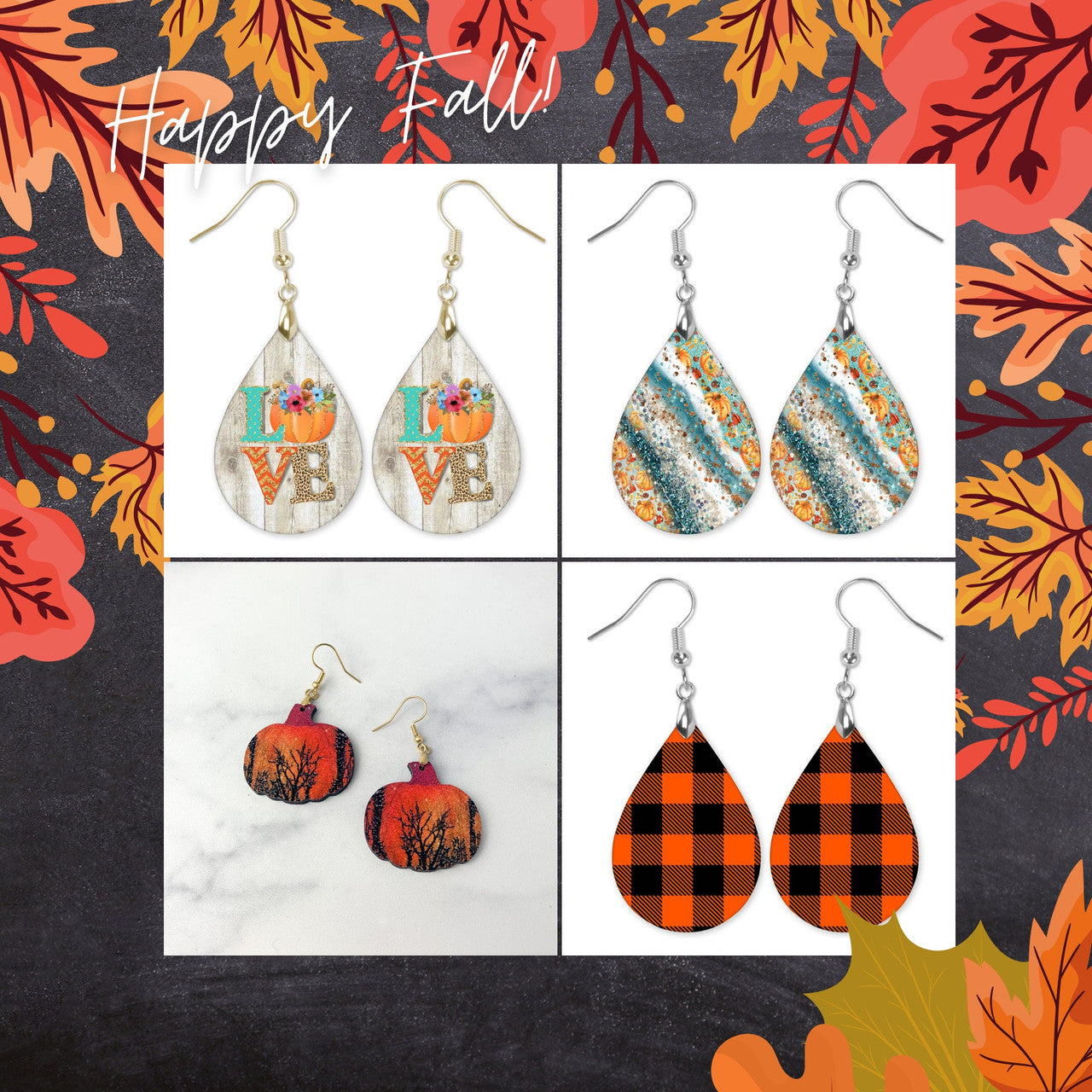 Halloween Orange Bat Teardrop Earrings
