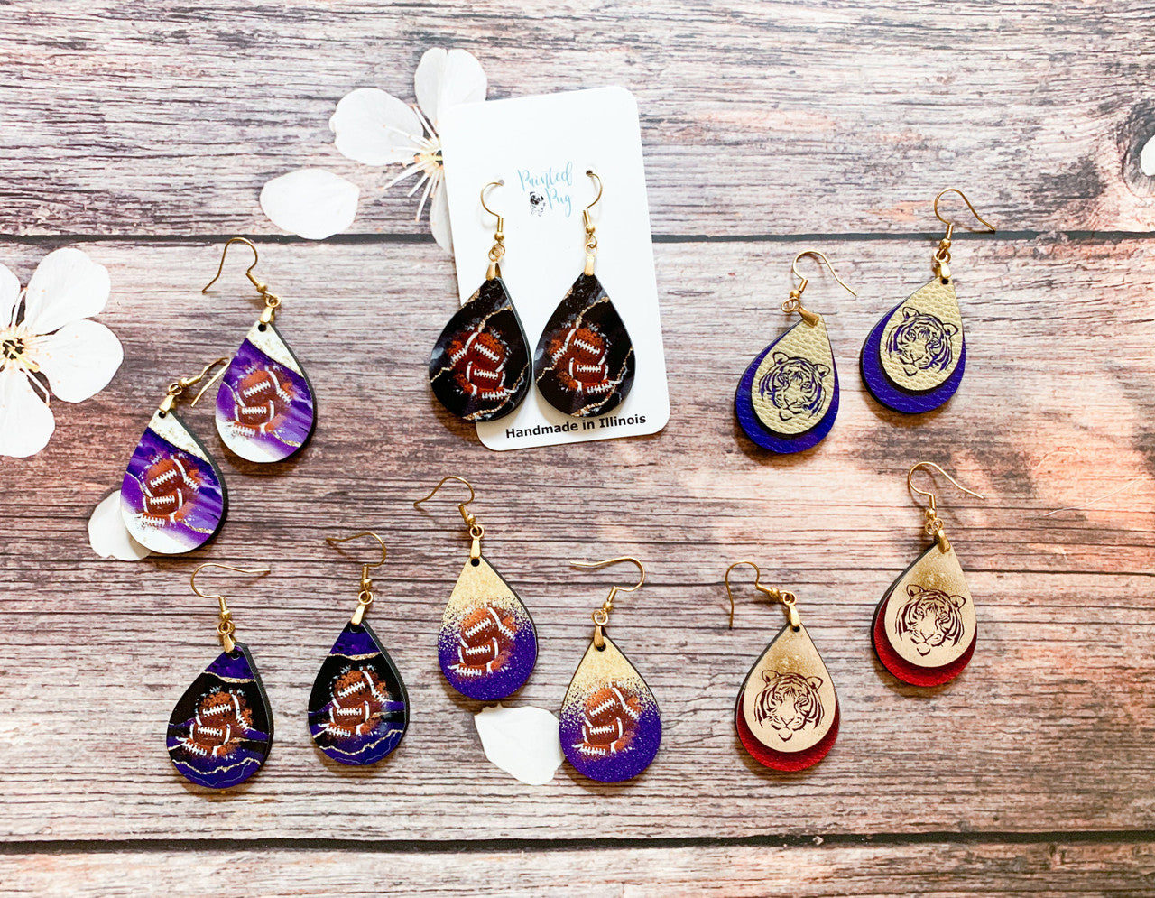 Purple Silver Gameday Football Earrings