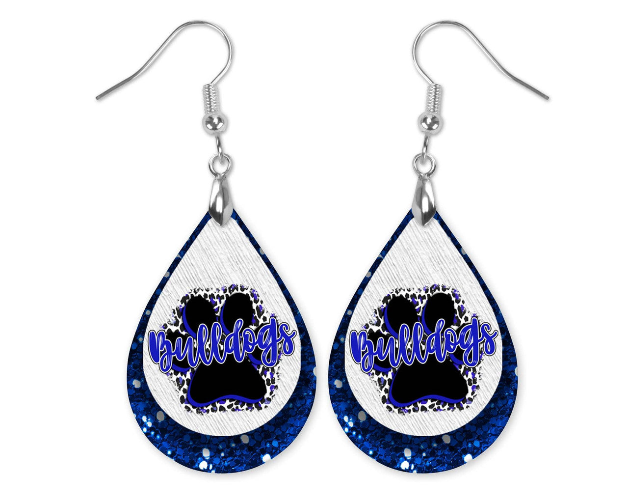 Bulldogs Earrings Blue Pawprint Gameday Teardrop Earrings