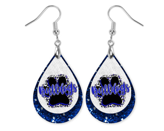 Bulldogs Earrings Blue Pawprint Gameday Teardrop Earrings
