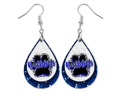 Bulldogs Earrings Blue Pawprint Gameday Teardrop Earrings