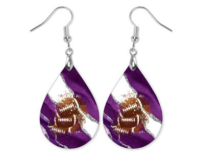 Purple Silver Gameday Football Earrings