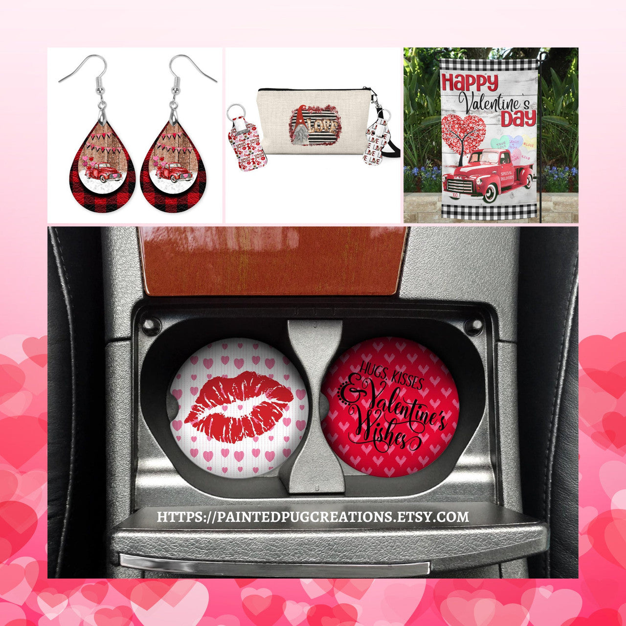 Valentines Day Glittered Lips Teardrop Earrings