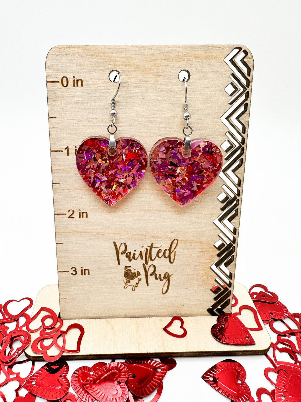 Glitter Acrylic Heart Earrings – Chunky Glitter Statement Dangles for Valentines Day