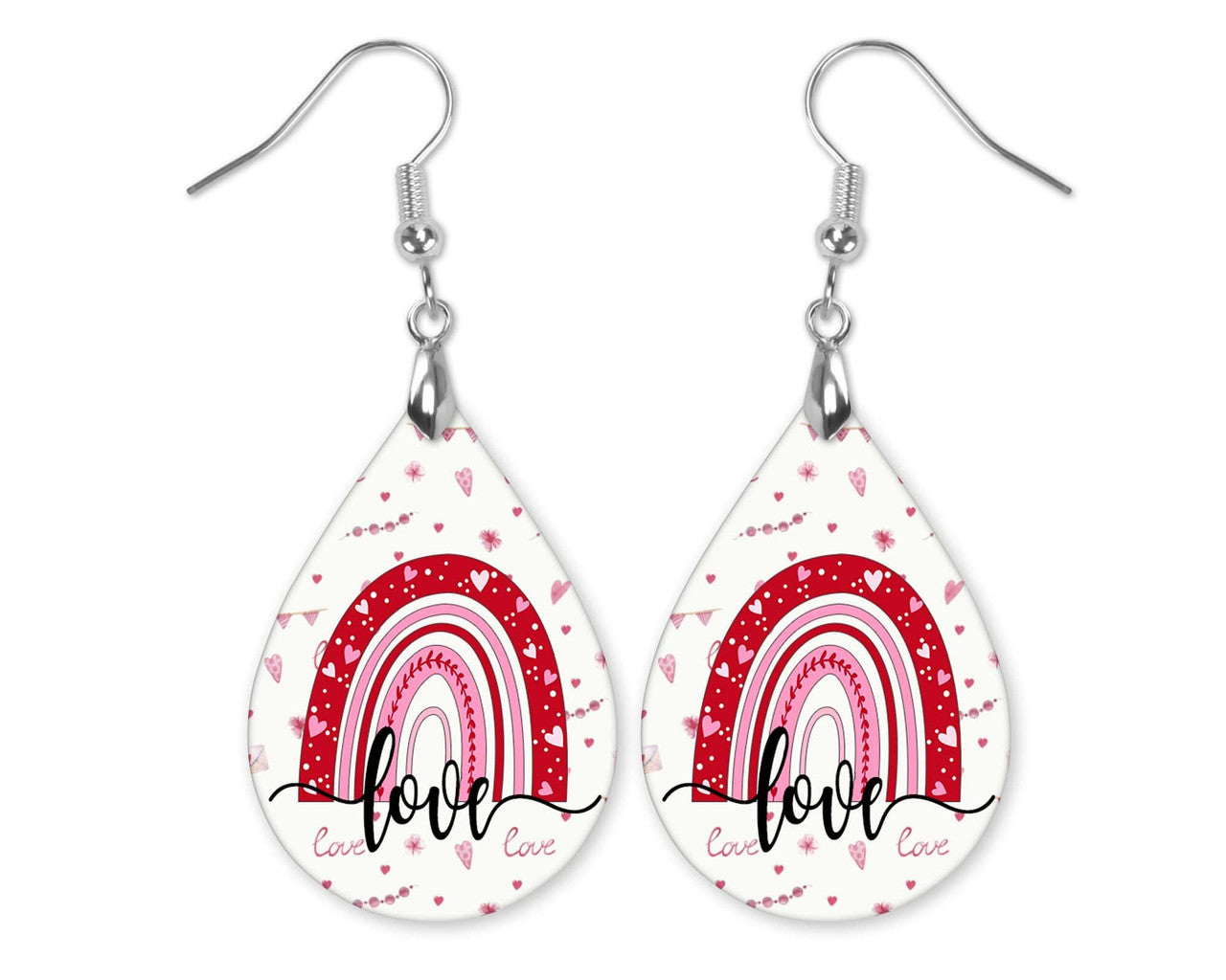Valentine's Day Teardrop Earrings with Rainbow Design – Double-Sided Printed MDF Wood – Two Sizes Available