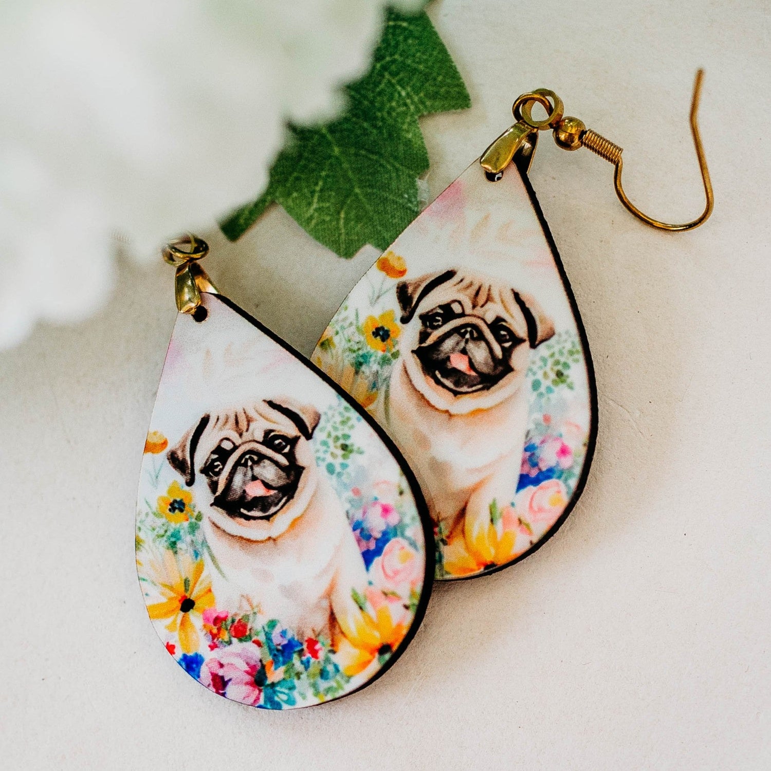 Pug-themed earrings and jewelry collection - handmade lightweight pug earrings