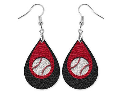 Baseball Earrings – Black & Red Game Day Jewelry in Two Sizes