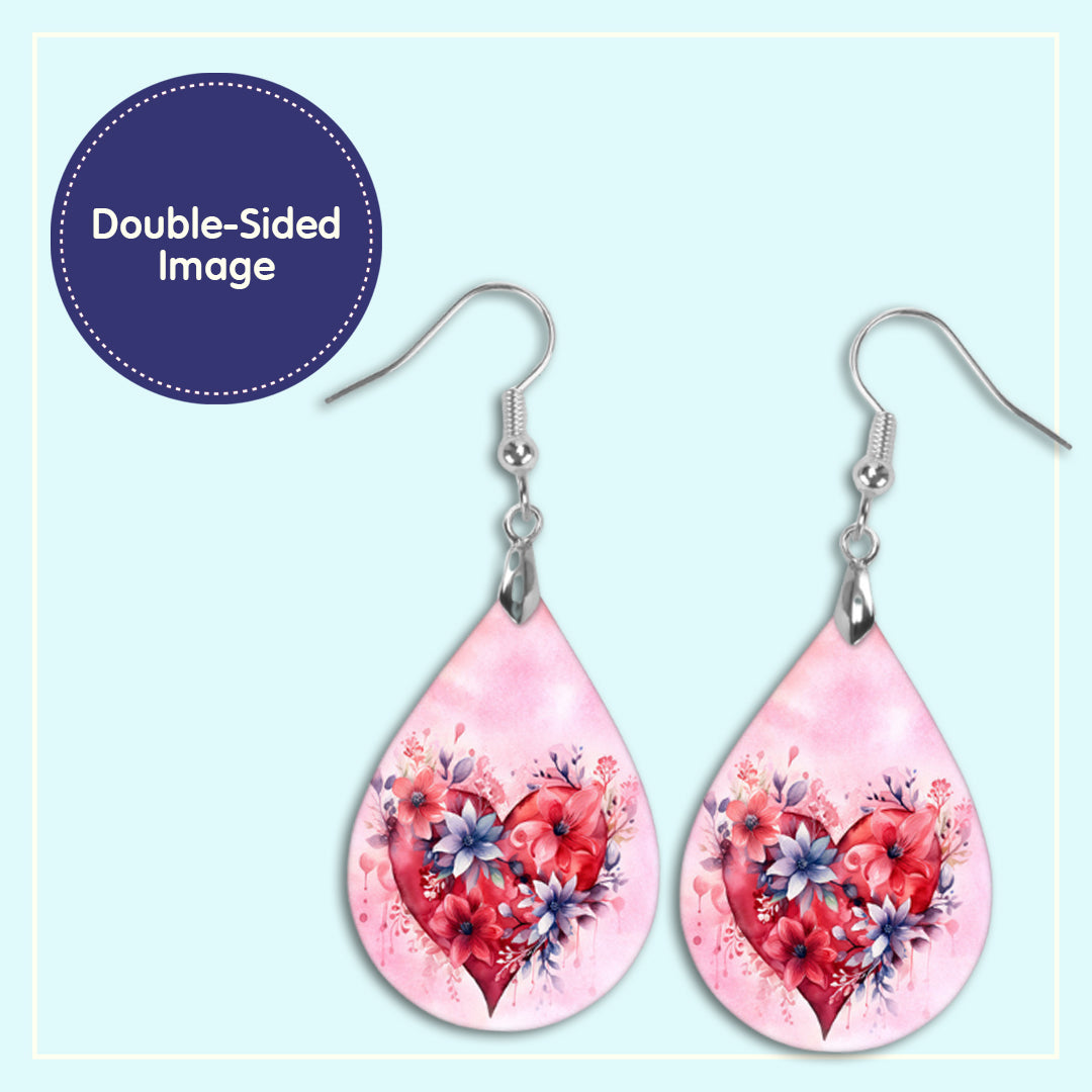 Valentine's Day Floral Heart Teardrop Earrings