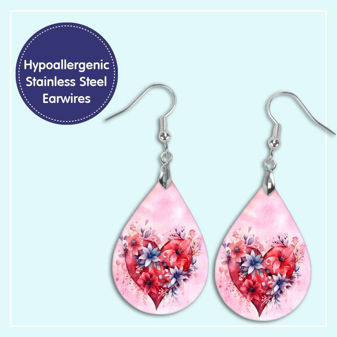 Valentine's Day Floral Heart Teardrop Earrings