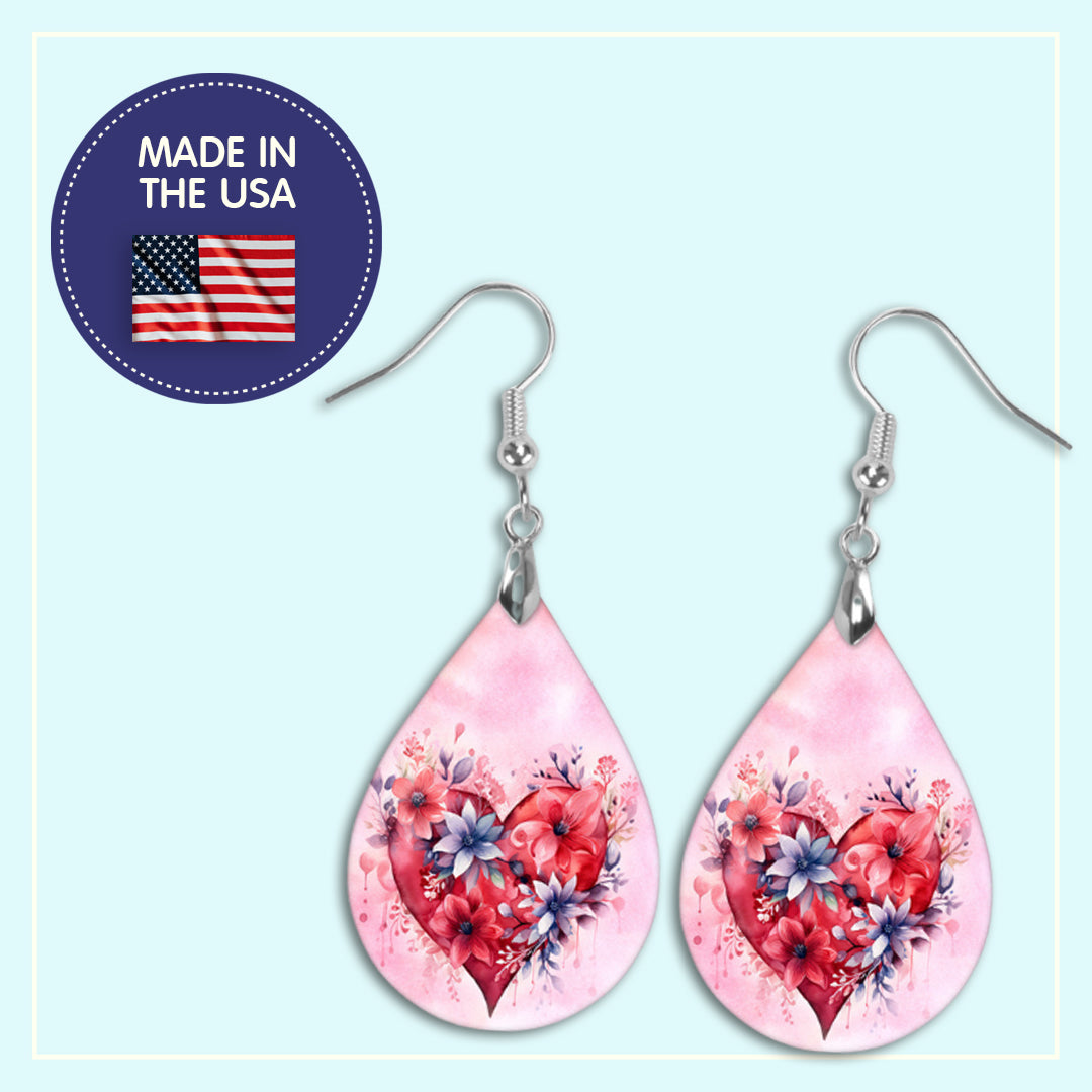 Valentine's Day Floral Heart Teardrop Earrings