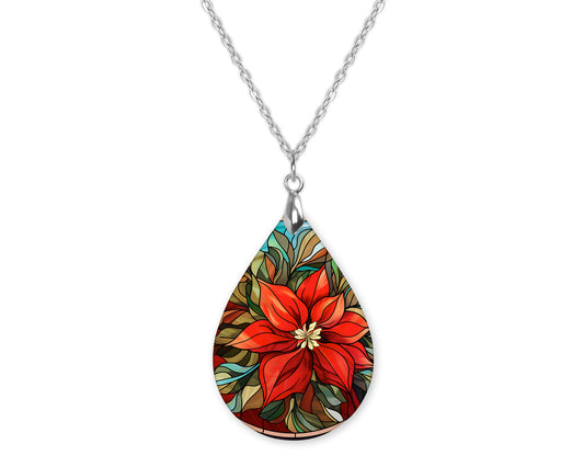 Christmas Red Flower Teardrop Shape Necklace