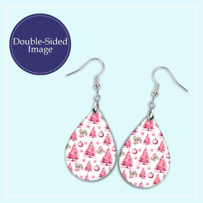 Pink Christmas Tree Earrings - Festive Holiday Jewelry