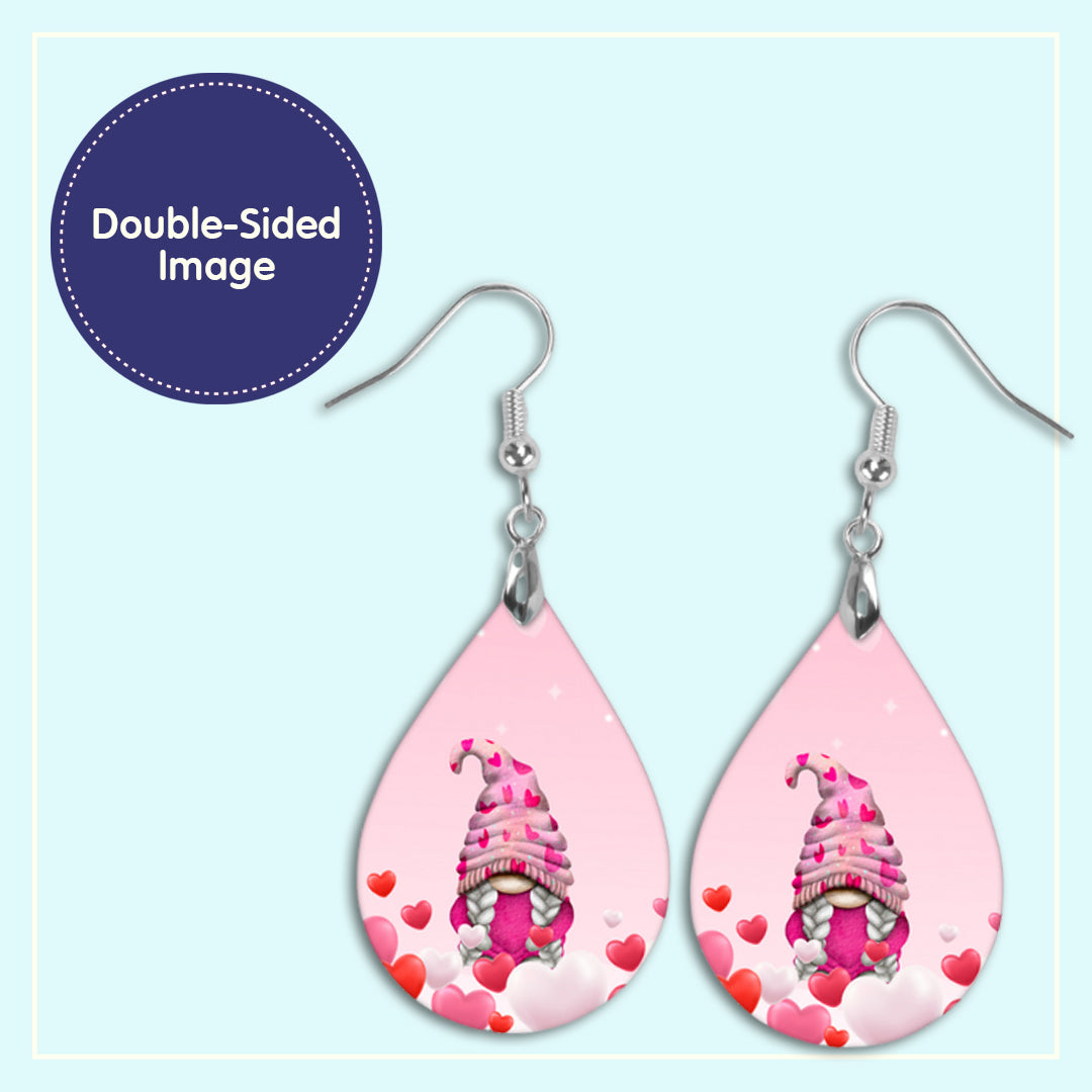 Valentine's Day Pink Gnome Heart Earrings