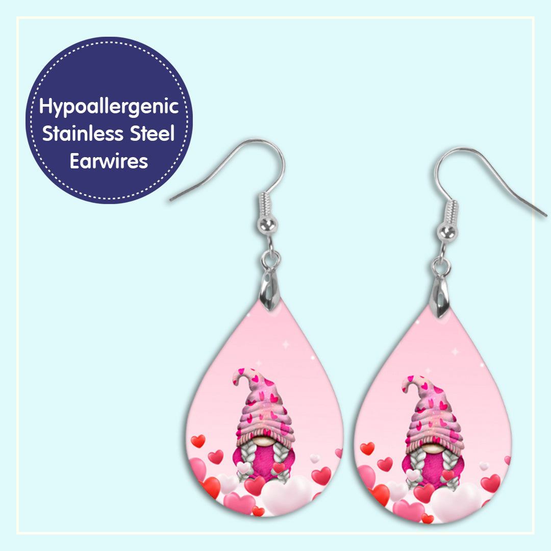 Valentine's Day Pink Gnome Heart Earrings