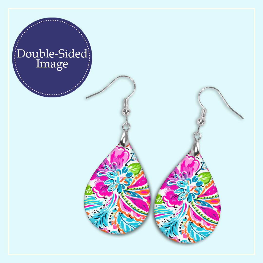 Pink Paisley Teardrop Earrings – Colorful Floral Boho Dangle Earrings