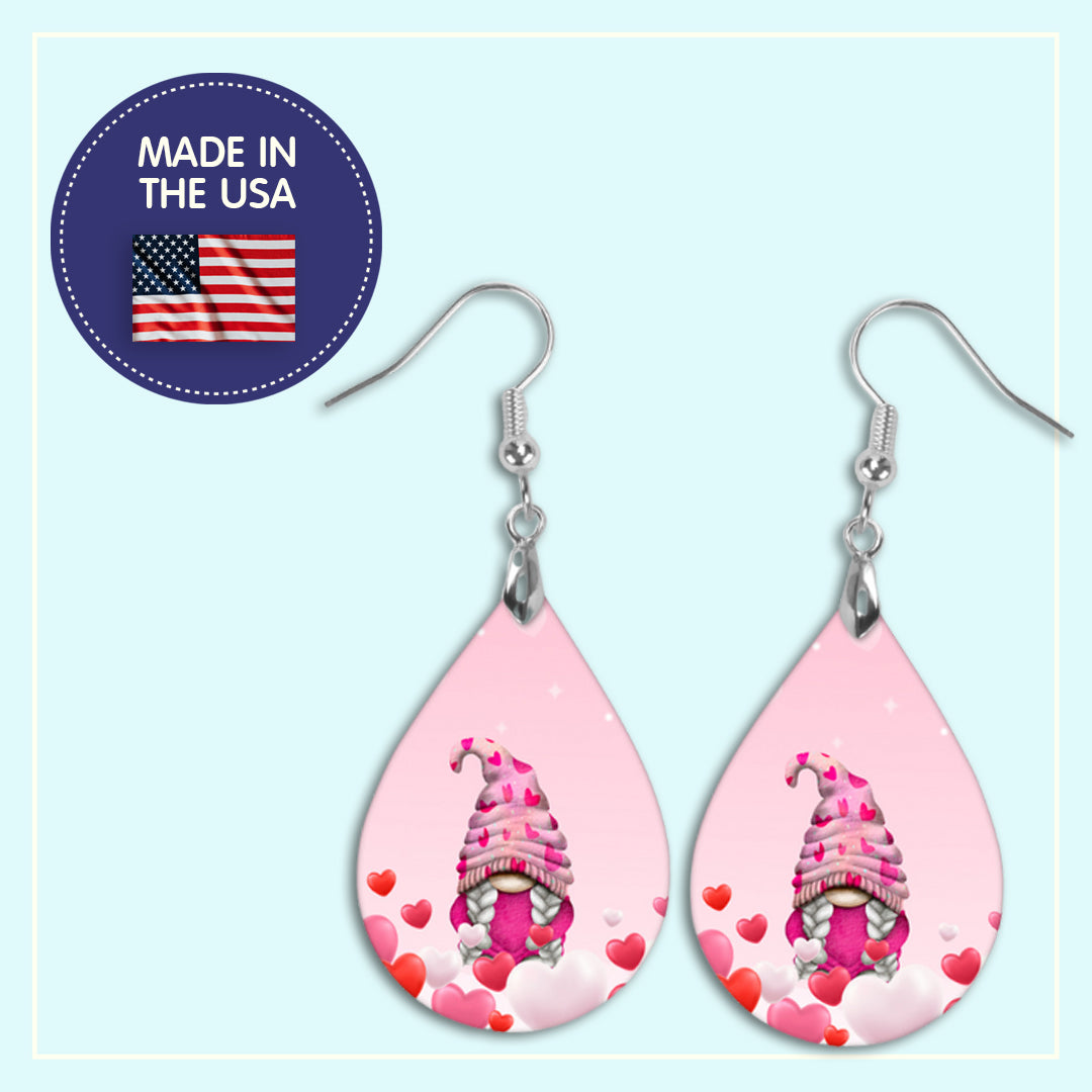 Valentine's Day Pink Gnome Heart Earrings