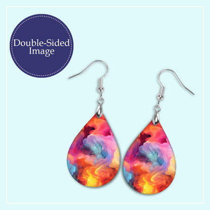 Pink Smoke Teardrop Earrings – Colorful Abstract Swirl Dangle Earrings