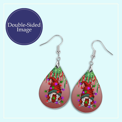Gnome Christmas Light Earrings - Festive Holiday Teardrop Christmas Earrings