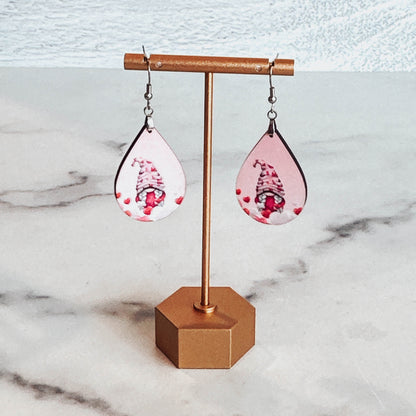 Valentine's Day Pink Gnome Heart Earrings