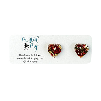 Valentine's Day Heart Shaped Red Gold Stud Earrings