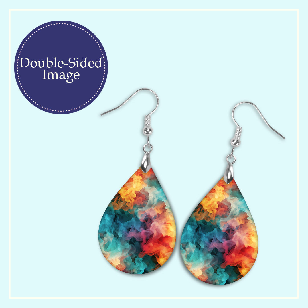 Teal & Orange Smoke Teardrop Earrings – Lightweight Abstract Statement Dangles