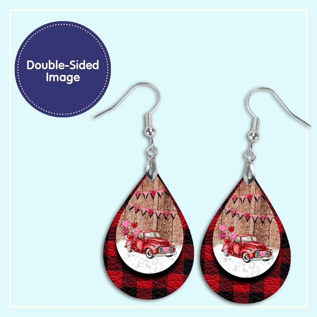 Valentine's Day Earrings Red Truck Teardrop Earrings