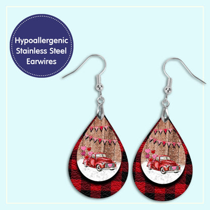 Valentine's Day Earrings Red Truck Teardrop Earrings