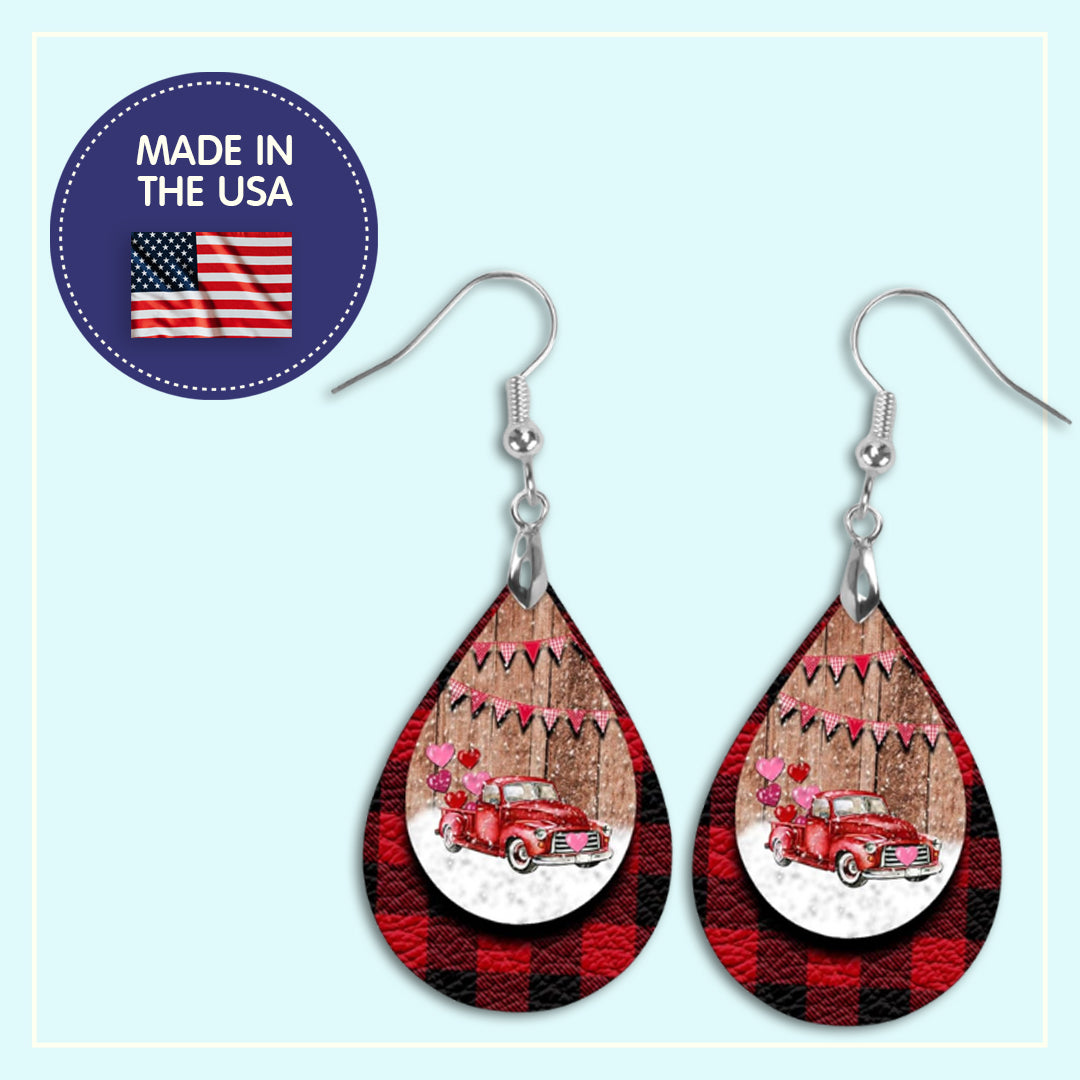 Valentine's Day Earrings Red Truck Teardrop Earrings