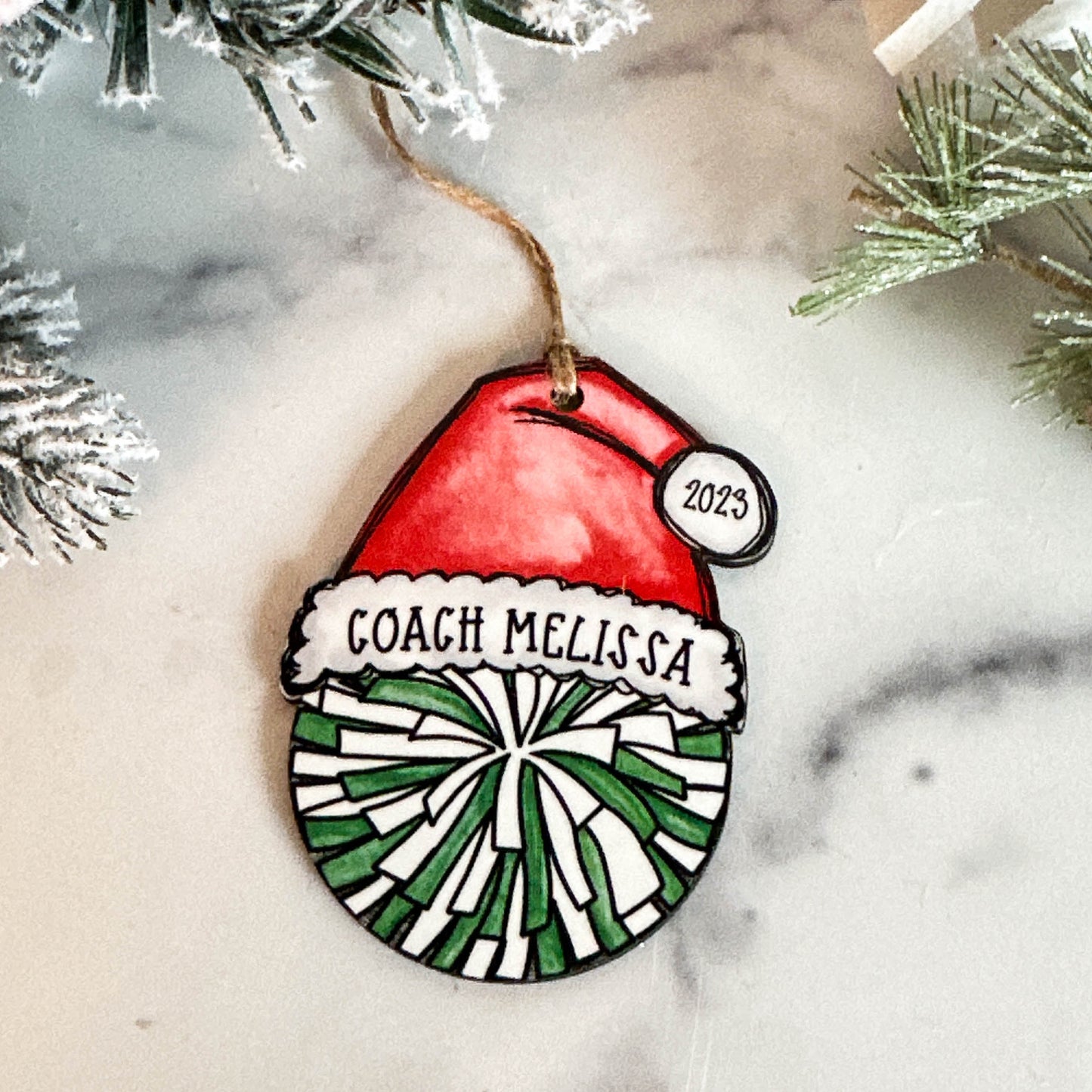 Personalized Cheer Pom Ornament – Custom Name, Number & Year