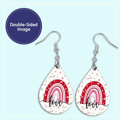 Valentine's Day Teardrop Earrings with Rainbow Design – Double-Sided Printed MDF Wood – Two Sizes Available